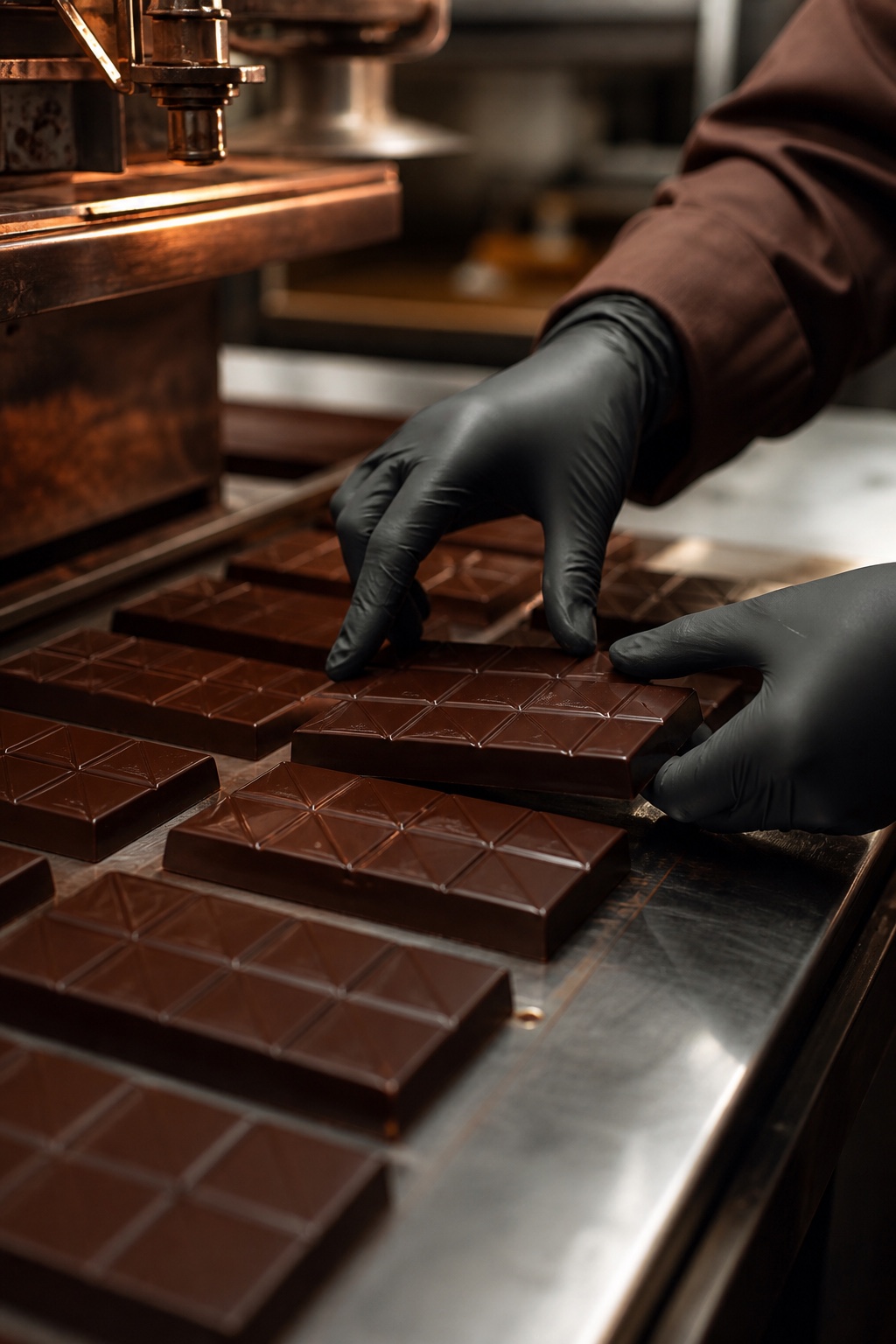 Finished chocolate bars in production